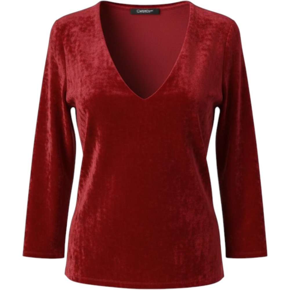 Tarea by Rue21 Women Red Velvet V-Neck 3/4 Sleeve Top Size Medium Holiday Party
